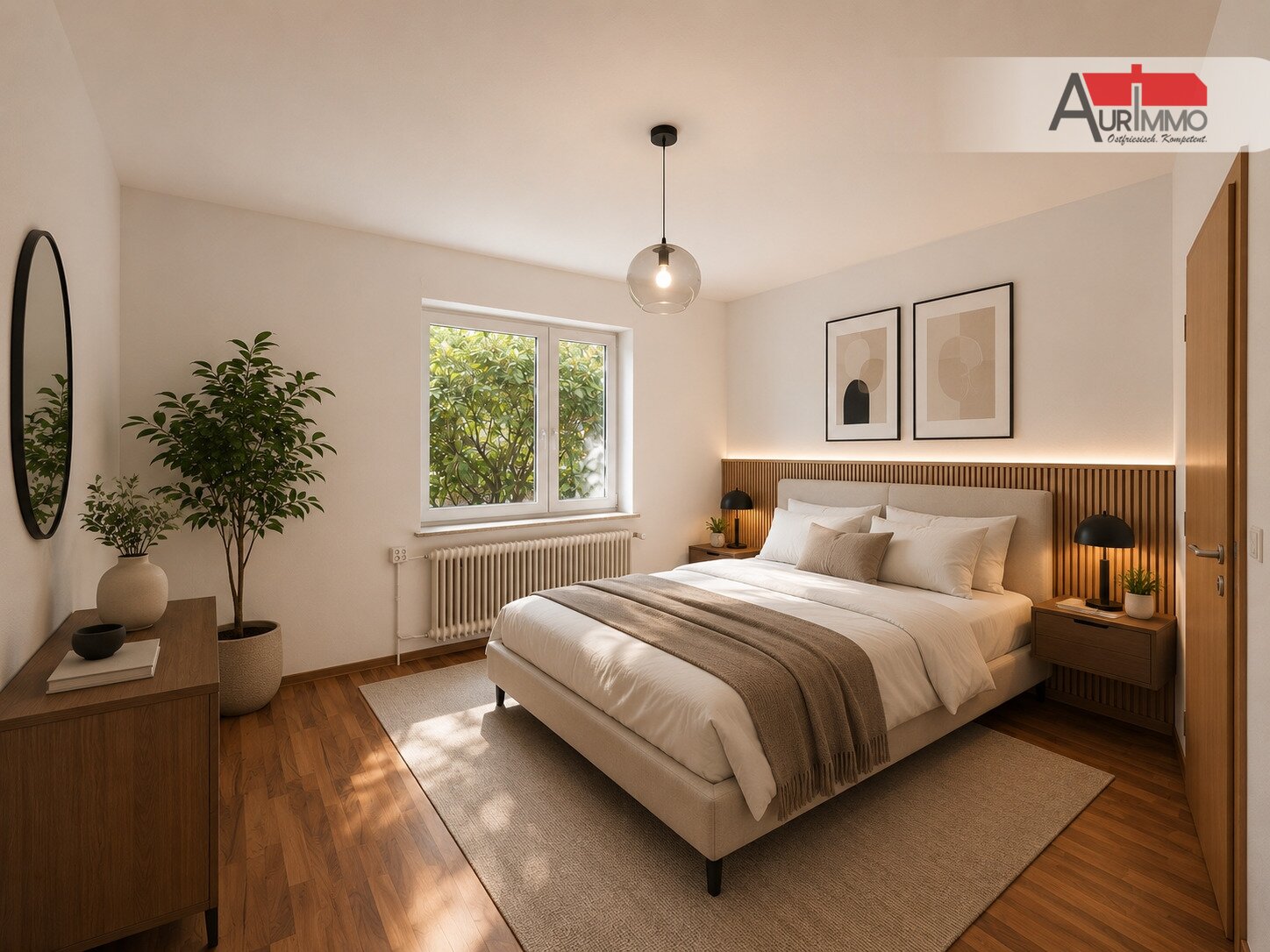 Schlafzimmer mit Mustereinrichtung Schlafzimmer mit Mustereinrichtung