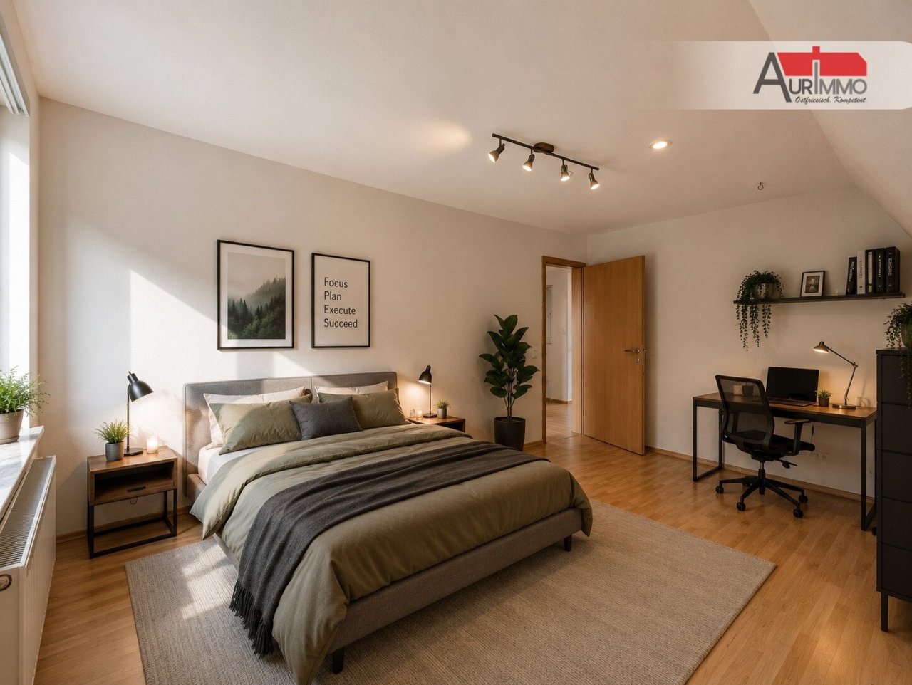 Schlafzimmer mit Mustereinrichtung Schlafzimmer mit Mustereinrichtung